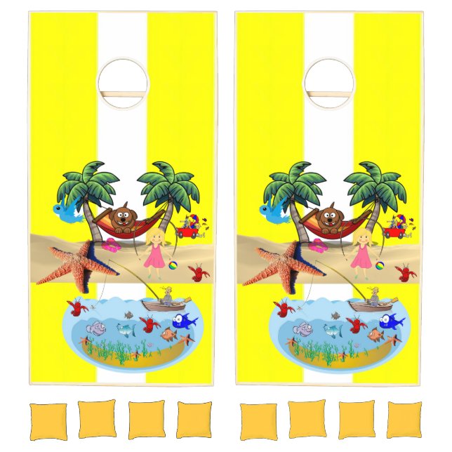 Cornhole Set  Stripe Yellow White Beach House (Set)