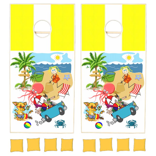 Cornhole Set  Stripe Yellow White Beach House (Set)