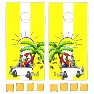 Cornhole Set  Stripe Yellow White Beach House