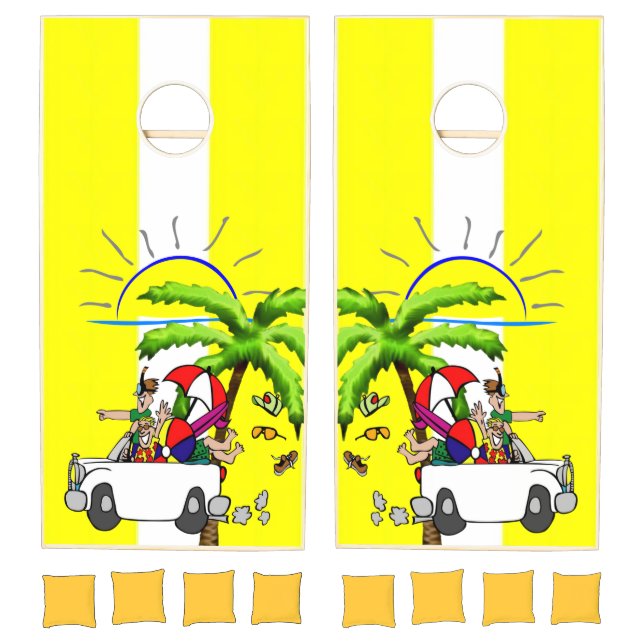 Cornhole Set  Stripe Yellow White Beach House (Set)