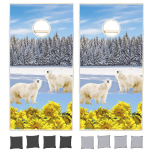 Cornhole Set Sunflower Polar Bear Wildlife 