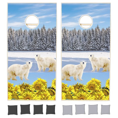 Cornhole Set Sunflower Polar Bear Wildlife