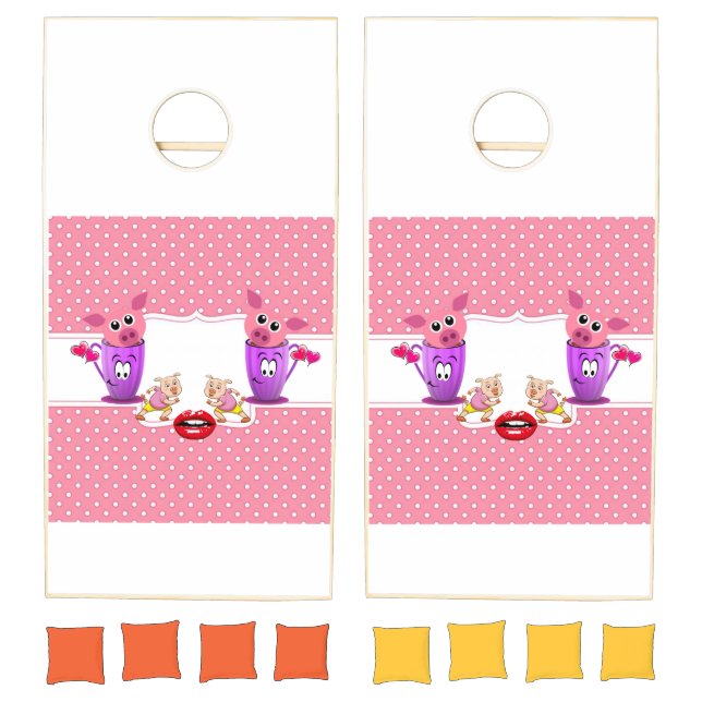 Cornhole Set Sweet Pink Pigs Kisses  (Set)