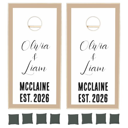Cornhole Set Taupe Beige Stripe
