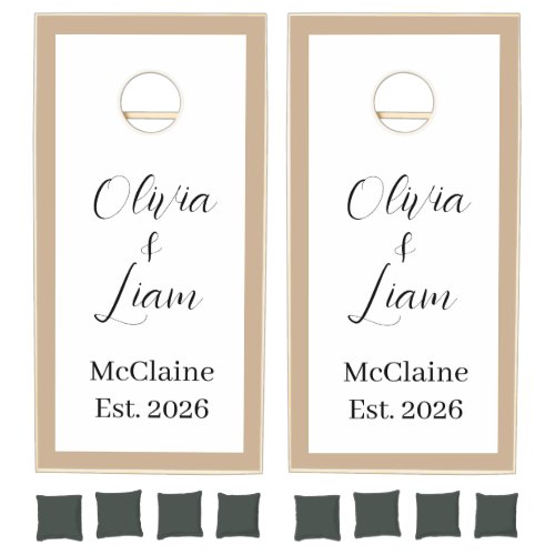 Cornhole Set Taupe Beige Stripe