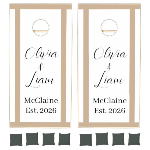 Cornhole Set Taupe Beige Stripe