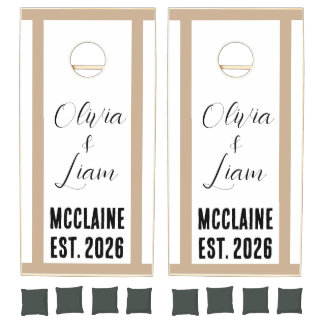 Cornhole Set Taupe Beige Stripe