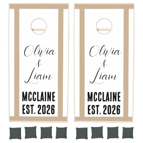 Cornhole Set Taupe Beige Stripe