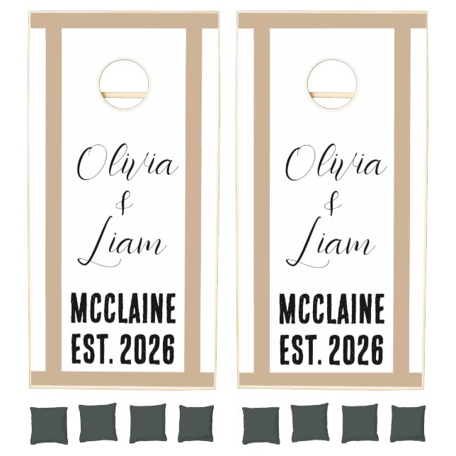 Cornhole Set Taupe Beige Stripe  (Set)