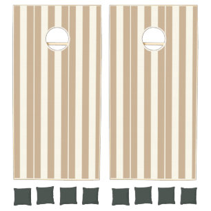 Cornhole Set Taupe Beige & White Stripe