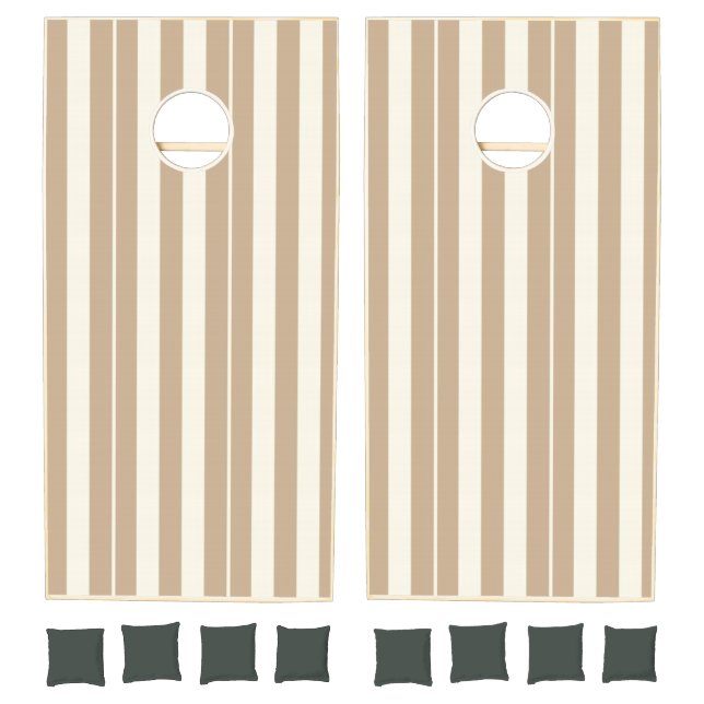 Cornhole Set Taupe Beige & White Stripe  (Set)