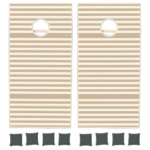 Cornhole Set Taupe Beige & White Stripe 