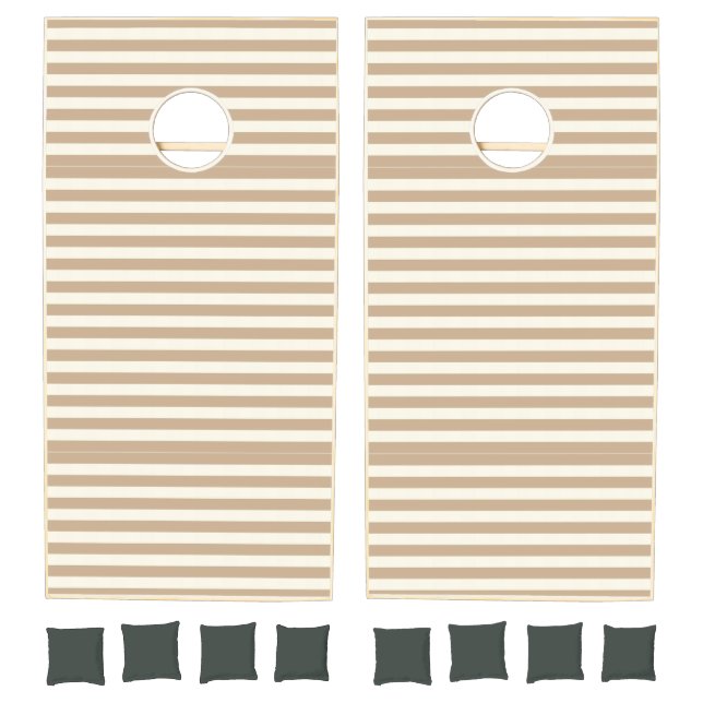 Cornhole Set Taupe Beige & White Stripe  (Set)