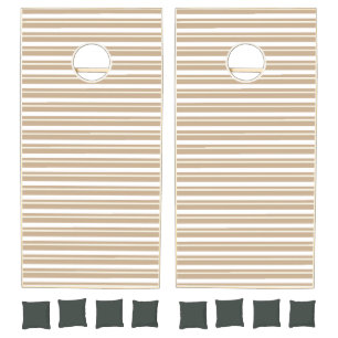 Cornhole Set Taupe Beige & White Stripe