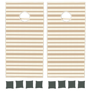 Cornhole Set Taupe Beige & White Stripe 