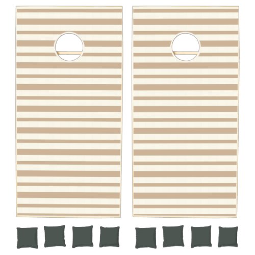 Cornhole Set Taupe Beige & White Stripe