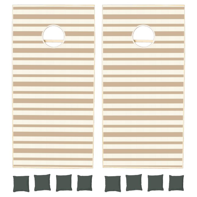 Cornhole Set Taupe Beige & White Stripe  (Set)