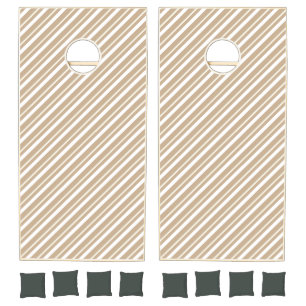 Cornhole Set Taupe Beige & White Stripe