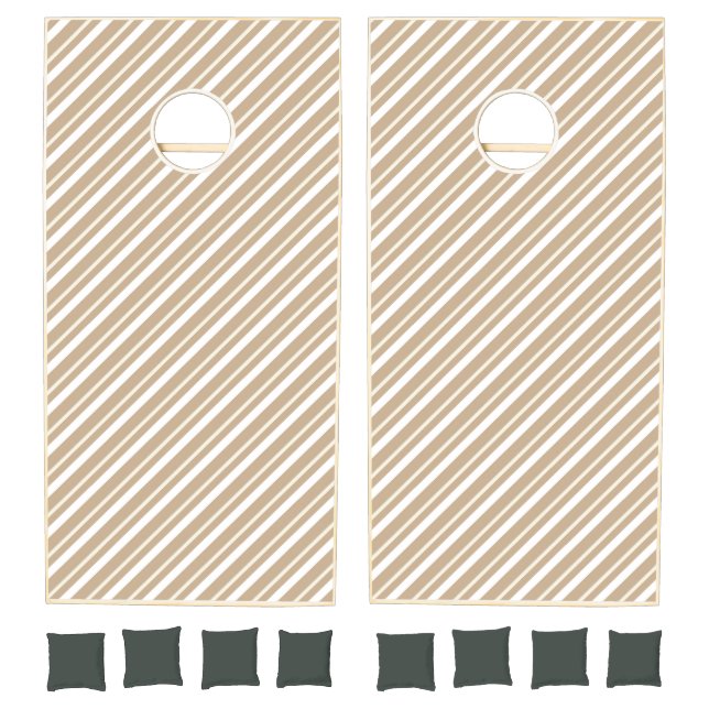 Cornhole Set Taupe Beige & White Stripe  (Set)