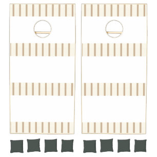 Cornhole Set Taupe Beige & White Stripe