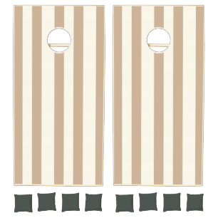 Cornhole Set Taupe Beige & White Stripe