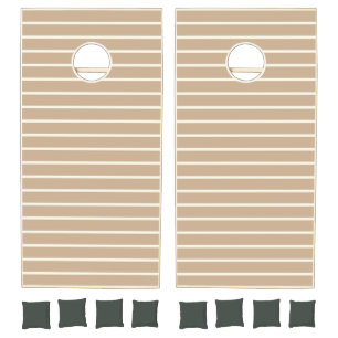 Cornhole Set Taupe Beige & White Stripe