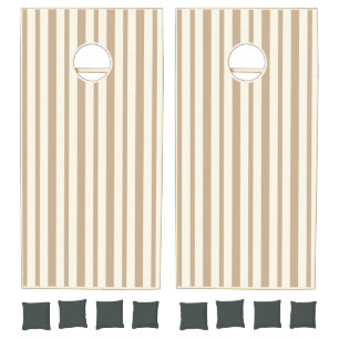 Cornhole Set Taupe Beige & White Stripe