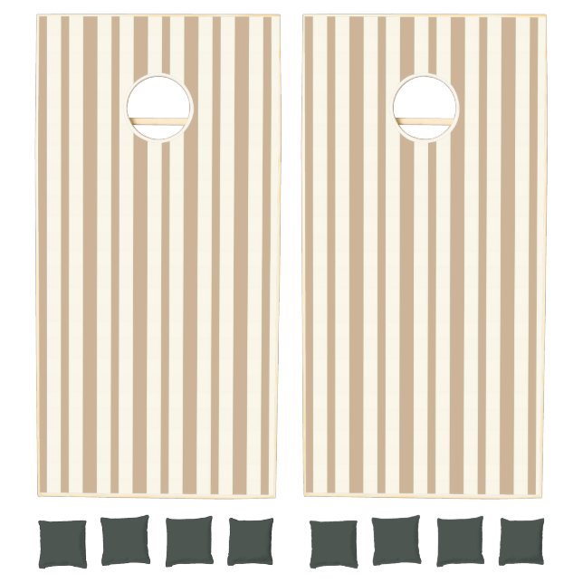 Cornhole Set Taupe Beige & White Stripe  (Set)