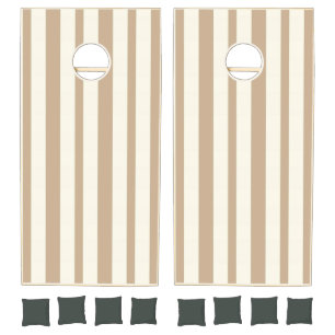 Cornhole Set Taupe Beige & White Stripe