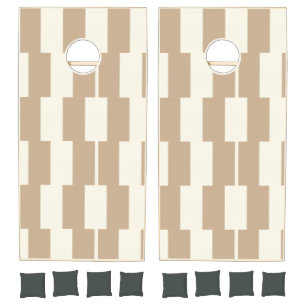 Cornhole Set Taupe Beige & White Stripe