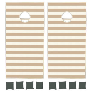 Cornhole Set Taupe Beige & White Stripe 