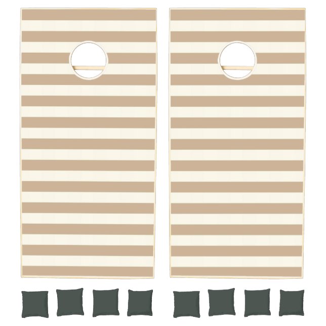 Cornhole Set Taupe Beige & White Stripe  (Set)