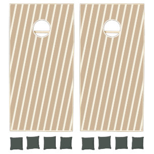 Cornhole Set Taupe Beige & White Stripe