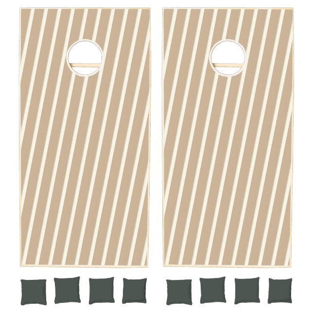 Cornhole Set Taupe Beige & White Stripe  (Set)