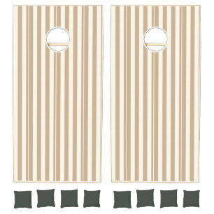 Cornhole Set Taupe Beige & White Stripe