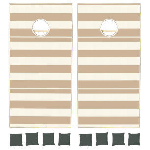 Cornhole Set Taupe Beige & White Stripe