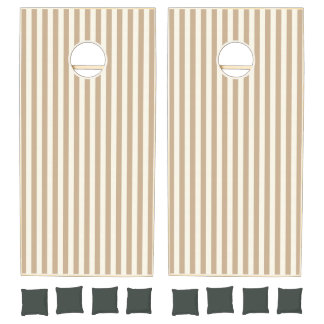 Cornhole Set Taupe Beige & White Stripe