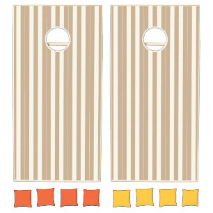 Cornhole Set Taupe Beige & White Stripe
