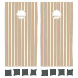Cornhole Set Taupe Beige & White Stripe