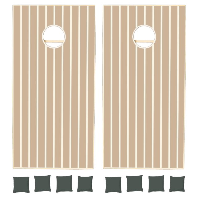 Cornhole Set Taupe Beige & White Stripe  (Set)