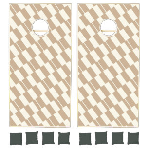 Cornhole Set Taupe Beige & White Stripe Square