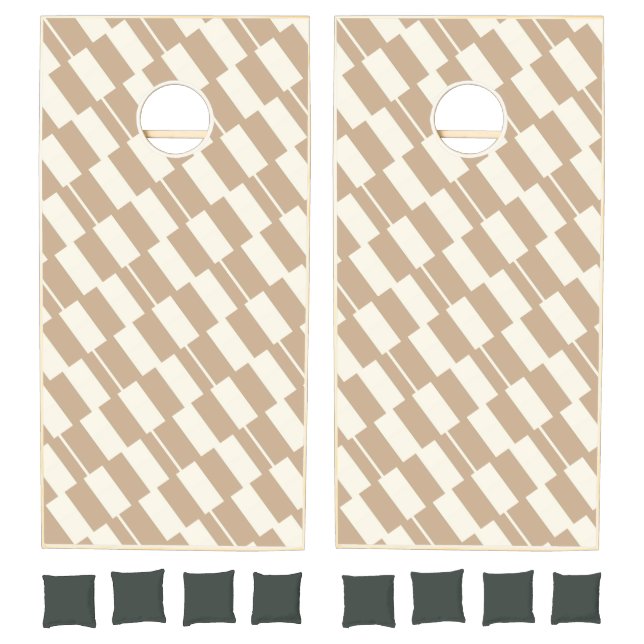 Cornhole Set Taupe Beige & White Stripe Square (Set)