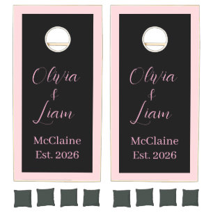 Cornhole Set Taupe Black Pink Stripe 