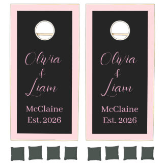 Cornhole Set Taupe Black Pink Stripe