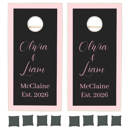 Cornhole Set Taupe Black Pink Stripe