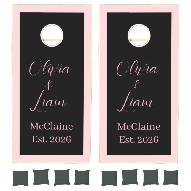 Cornhole Set Taupe Black Pink Stripe  (Set)