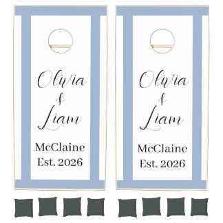 Cornhole Set Taupe Blue Stripe