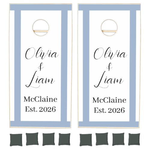 Cornhole Set Taupe Blue Stripe