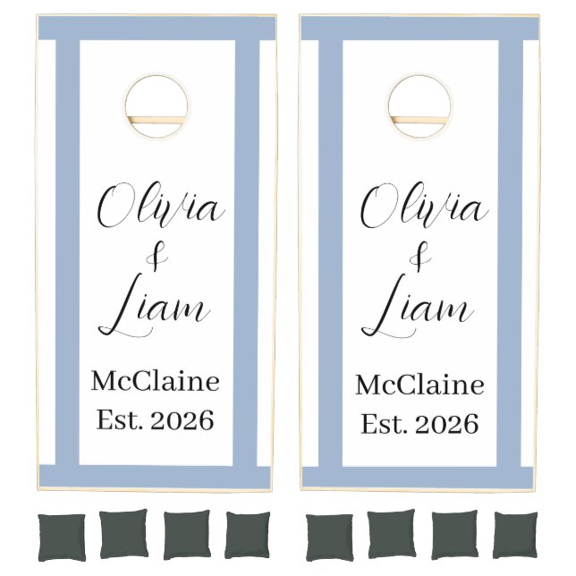 Cornhole Set Taupe Blue Stripe  (Set)