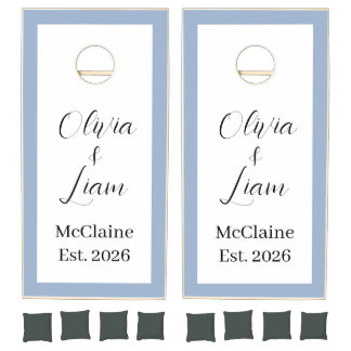 Cornhole Set Taupe Blue Stripe